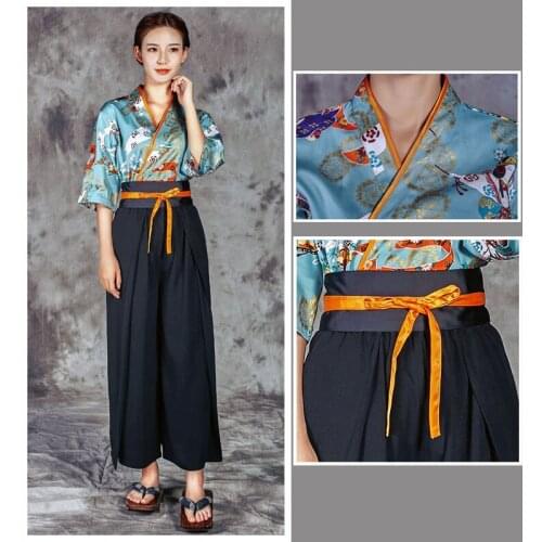 Japanese Style Half Sleeve Chef Uniform Top Waiter Work Wear 1 set (pants ,belt ,top )