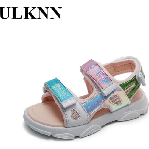ULKNN Girls' Soft Sole Sandals Childrens Leisure Beach Shoes Outdoor Non-slip 2021 Summer Fashion Shoes Teenagers Sneakers Pu