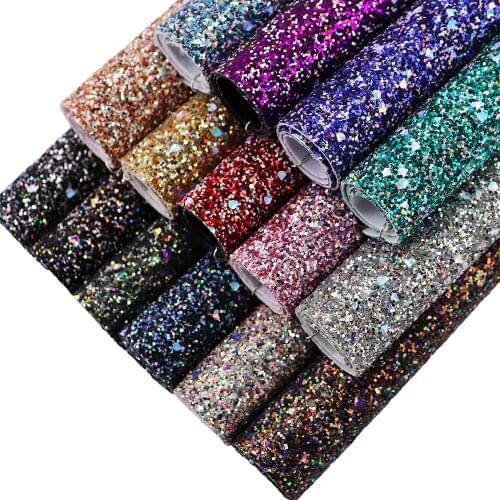 30x134cm Roll Chunky Glitter Fabric Soft Backing PU synthetic leather fabric glitter DIY fabric AY242