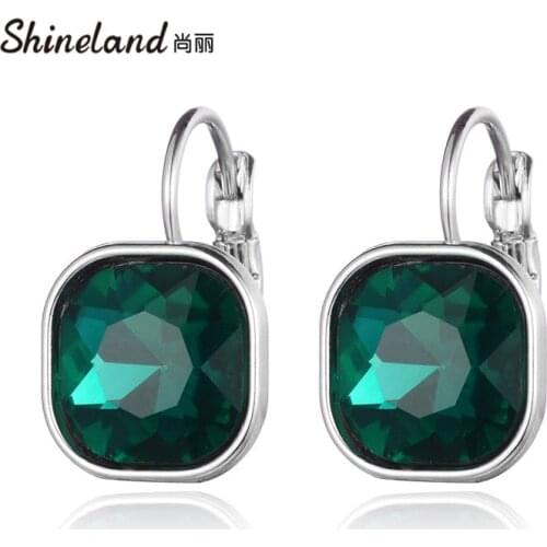 Shineland 2021 Fashion Women Earrings For Wedding Trendy Brincos 5 Colors Crystal Stud Clip On Earrings Small Earrings Gifts