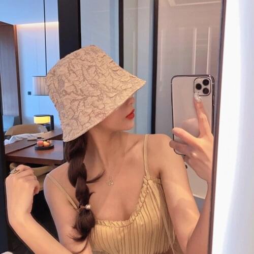 Lace Flower Fisherman Hat Female Thin Hollow Summer Sunshade Fashion Breathable Black Retro Sun Protection Hat