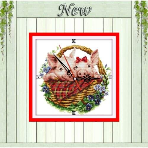 Pig in flower basket decor painting counted printed on canvas DMC 14CT 11CT Chinese Cross Stitch Needlework Sets Embroidery kits
