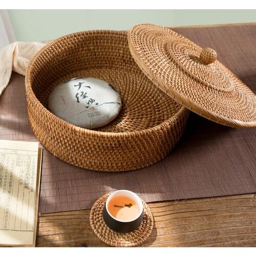 Vietnam Autumn Rattan Woven Tea Box Pu'er Tea Cake Tea Tea in Bulk Storage Box Snack Storage Box Storage Box