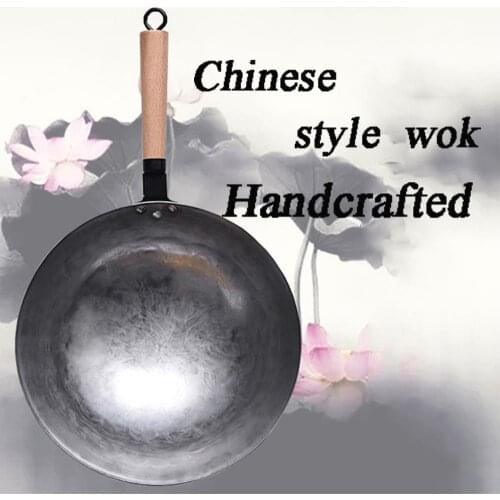 Pure Chinese style Iron Wok Traditional Handmade Iron Wok Non-stick Pan Non-coating Gas Cooker Cookware High Quality