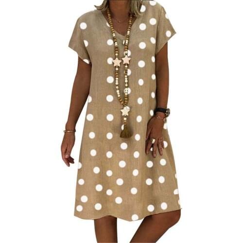 Summer Dress For Women Polka Dots Print V Neck Short Sleeve Party Dress Boho Casual Loose Street Oversized Beach Dress Sundress