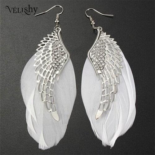 1Pair Feather Earrings Fashion Vintage Feather Angel Wind Stassel Long Drop Dangle Hook Earrings For Women Earrings Party Gifts