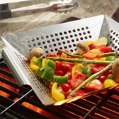 1Pcs 8" Stainless Steel BBQ Rack Baking Tray Grill Basket Barbecue Plate Square Vegetable Meat Fruit Grilling Tray BBQ Accessory