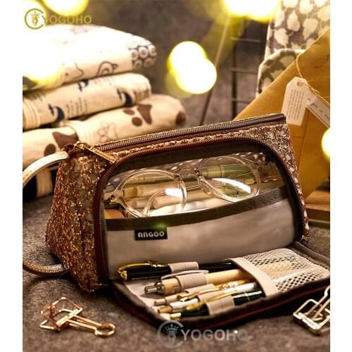 1pc Creative large Canvas Shine Pencil Case School Supplies Pencil Cases pouch Girl Stationery Pen Bag storage holder