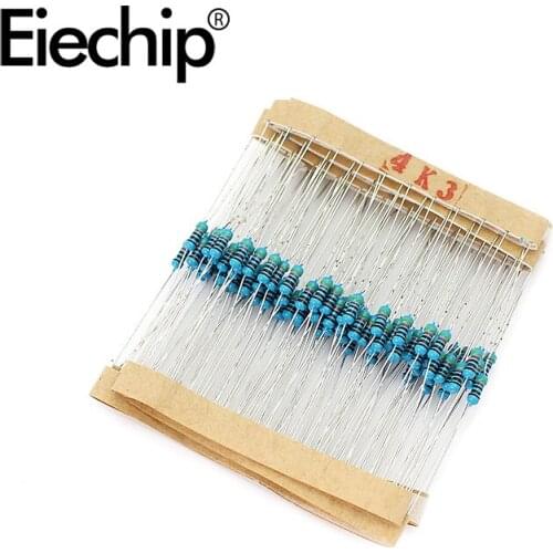 100pcs/lot 1/4W 1% Metal film resistor 0.25W resistance 4.3K ohm Throught Hole
