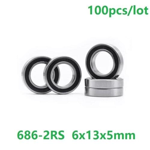 100pcs/lot 686RS 686-2RS 686 RS 2RS ball bearing 6x13x5 mm deep groove ball bearings Miniature Mini bearing 6*13*5