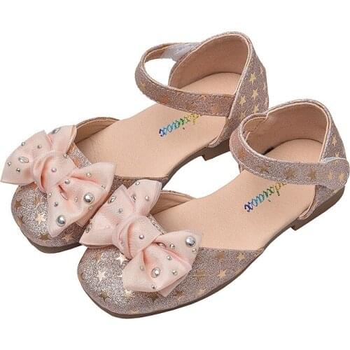 2020Spring Summer Kids Sandals bowknot child Princess Girls Shoes for party and wedding Gold Silver Pink 1 2 3 4 5 6 7 8 9-15T