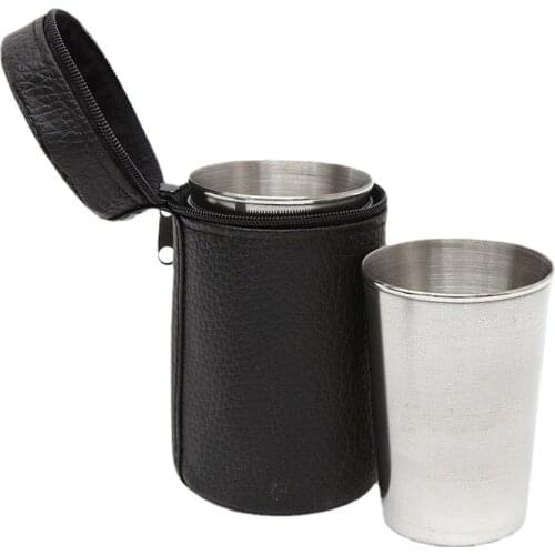 4pcs/set Outdoor Stainless Steel Wine Cup Camping Hiking Portable Travel Water Cup Tea Coffee Beer Cup with Black Bag Home Decor