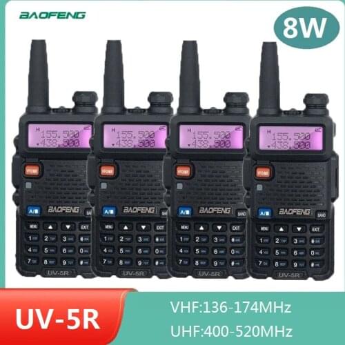 4pcs Powerful 8W Baofeng UV-5R Walkie Talkie 10 km Amateur Ham CB Radio Station UV5R Two Way Radio Dual Band Hunting Transceiver