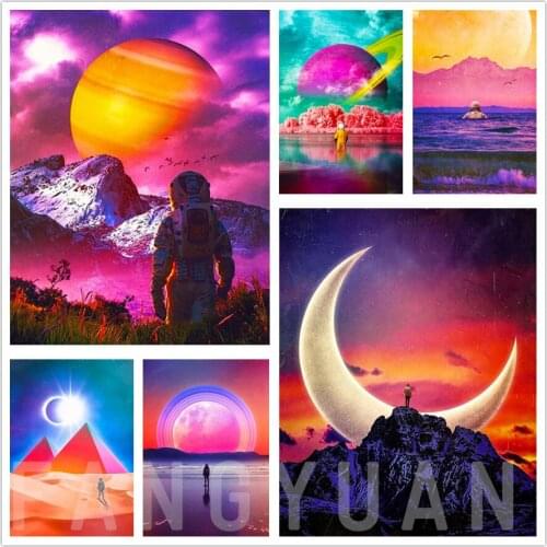 5D Diy Diamond Painting Landscape Astronaut Cross Stitch Kits Outer Space Scenery Rhinestone Embroidery Mosaic Home Decoration
