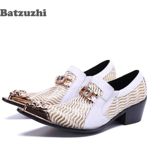 Batzuzhi 6.5cm Heels Men Shoes Formal Genuine Leather Men Dress Shoes Pointed White Wedding & Party Shoes Zapatos de Hombre