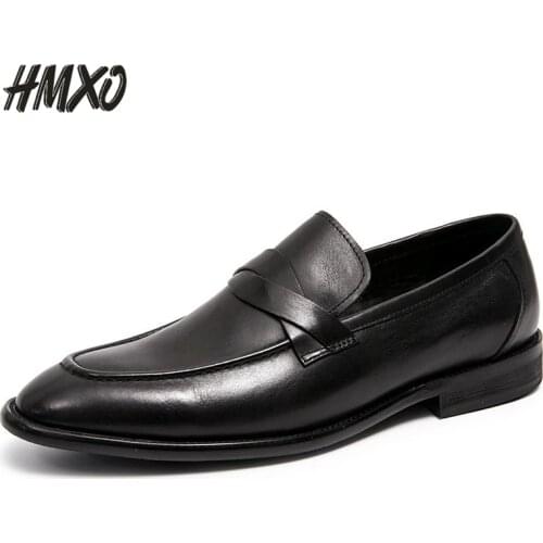 HMXO One-step Business Suits Shoes British Style Leather Handsome Men Peas Leather Shoes Breathable Men Leather Casual Shoes