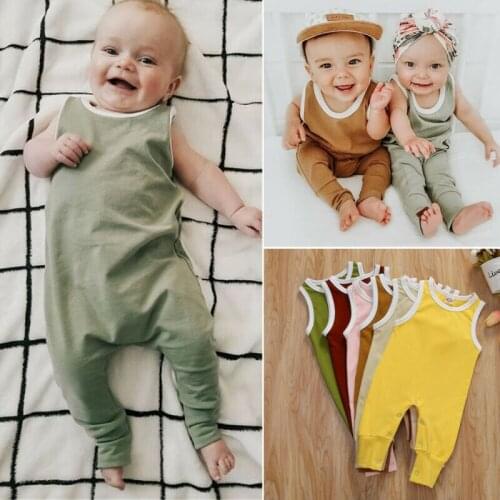 Newborn Infant Baby Boy Girl Sleeveless Romper Jumpsuit Clothes Outfits Summer Knit Cotton Solid Rompers 0-18M