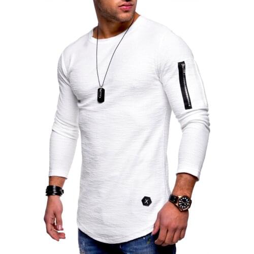 Long sleeve cotton t shirts mens new summer street wear hip hop T-SHIRTS 2018 brand fashion zipper on sleeve t-shirts pure color