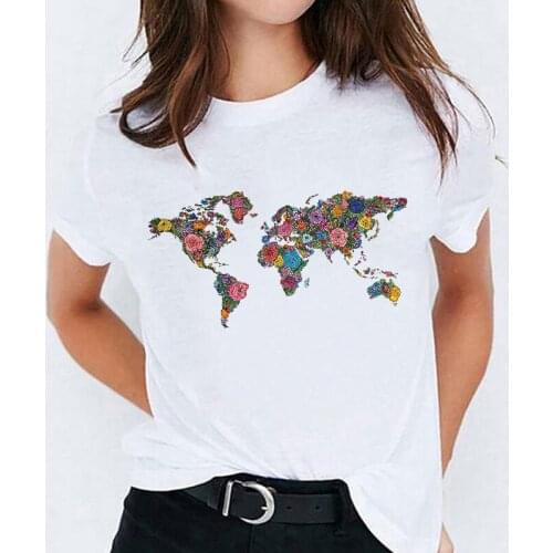 T-shirts Top for Women World Flower Floral Cute Trend Clothing Print Lady Womens Graphic T Shirt Ladies Female Tee T-Shirt