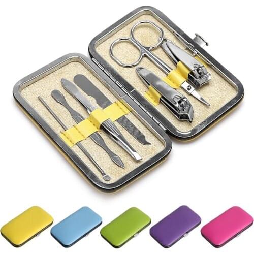 Hot sale 7pcs Manicure Set Nail Care Clippers Scissors Travel Grooming Kits Case