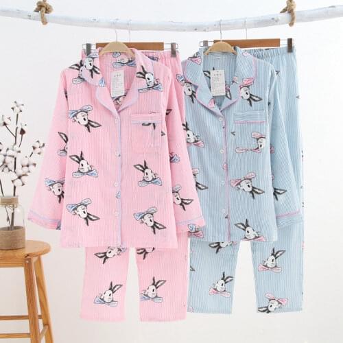 Womens Pajamas Cotton Sleepwear Rabbit Print Pyjamas Set Female Home Clothes