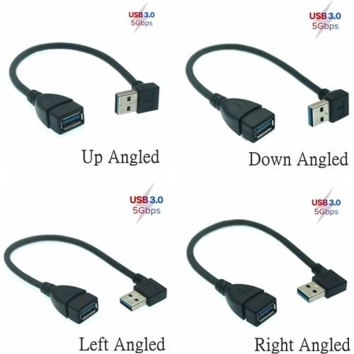 For USB 3.0 Angle 90 Degree Extension Cable Male To Female Adapter Cord Transmission With Cables Right / Left / Up / Down