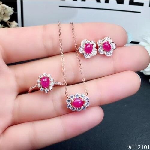 KJJEAXCMY fine Jewelry 925 sterling silver inlaid natural ruby girl elegant pendant ring earring set support test Chinese style