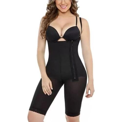 Made with High Compression Powernet Bodysuit With Removable Straps and Side Zipper Push Up Butt Lifter Reductive Girdles