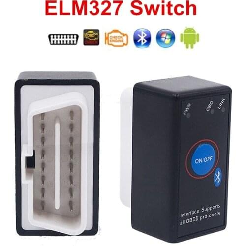 Mini ELM 327 Power Switch ELM327 Bluetooth V2.1 On/Off Button OBD2 Car Diagnostic Tool Multi-Languages For OBDII Protocols