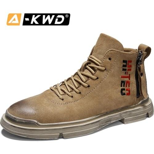 Fashion Men Winter Boots Zapatos De Trabajo High Top Work Shoes Men Chelsea Boot Side Zipper Mens Boots Casual Leather Sneakers