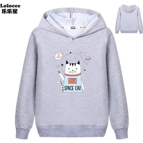 Cool DJ Cat Fashion Sweatshirt Kids Casual Good Quality Long Sleeve Hoodies Boys Space Cat Tracksuit Girls hip hop sweatshirts