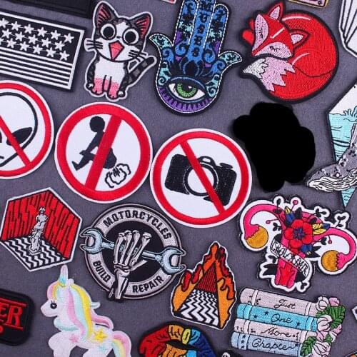 Cartoon Camera Cat Patches For Clothing Twin Peaks Iron On Patches On Clothes Unicorn Stickers DIY Punk Hippie Applique Stripes
