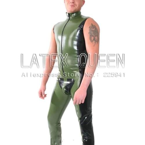 Hot sale mens latex corsetry tights costume bodysuits amry green