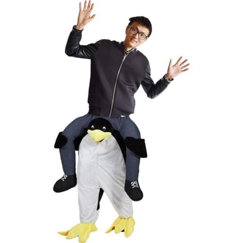 Woman Men Party Penguin Ride on Me Magic Pants Walking Mascot Christmas Halloween Cosplay Costume Animal Carry Back Fake Legs