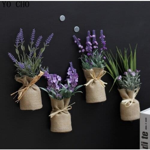 YO CHO Fridge Sticker Artificial Succulent Plant Flower Fridge Chalkboard Magnet Magnetic Potted Plants Lavender Home Wall Decor