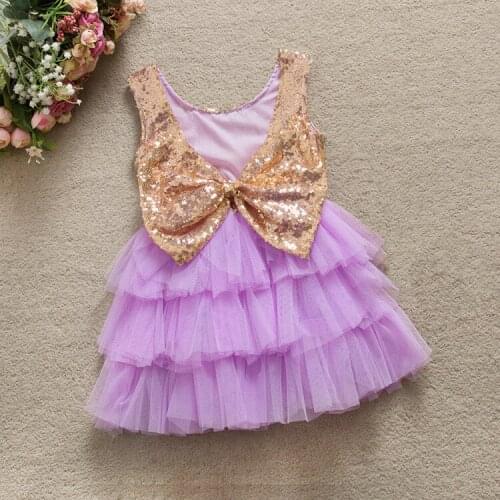New Fashion Girls Sequined Bow Princess Dress Cute Bow Sequins Kids Girl Party Dress Clothes