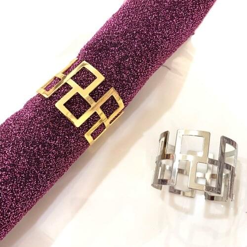 New Alloy Square Hollow Napkin Rings Dinner Gold Silver Color Napkin Holder Tableware Towel Serviette Napkin Buckle Table Decor