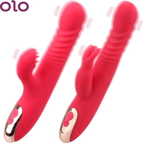 OLO Telescopic Rabbit Vibrator Heating Tongue Licking Dildo Vibrator G-spot Massage Clitoris Stimulator Sex Toys for Women