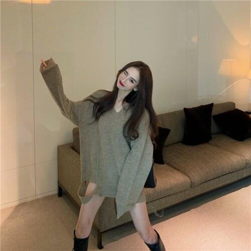 Autumn retro loose and irregular design knitted pullover sweater niche wear warm long-sleeved sweater