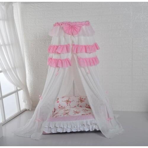 Bow Dome Pet Mosquito Net Multi-Lacy Dog Bed Mantle, Excluding Bed
