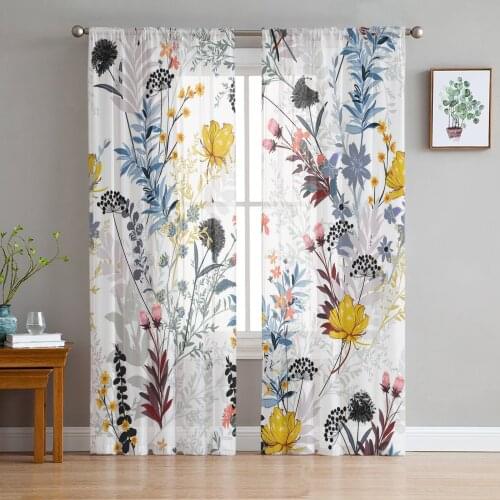 Flower Plant Dandelion Leaves Sheer Curtains for Living Room Bedroom Kitchen Tulle for Windows Voile Drapes Home Decoration