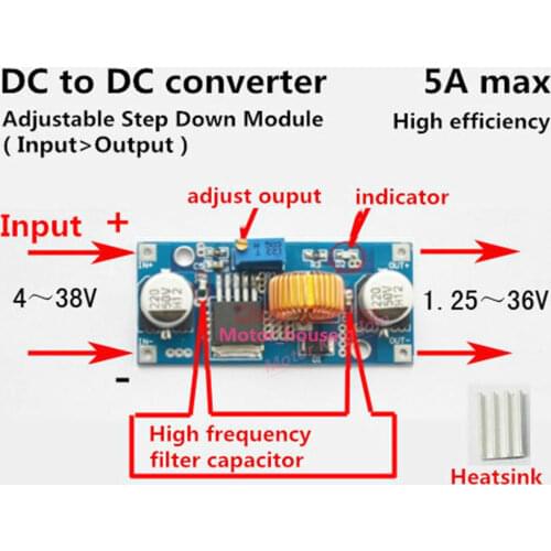 DC-DC Buck Step-down 5V-36V to 3.3V 6V 9V 12V 24V 5A Converter Voltage Regulator Adjustable Buck Module