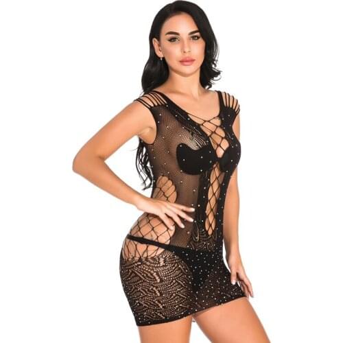 Sexy Bodycon Dress Mesh Underwear Fishnet Lingerie Sex See-though Hollow Out Women Nightgowns Erotic Babydall Height Elastic