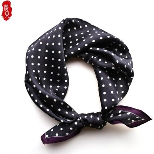 Retro Black natural silk scarf women with white dots 100% real silk scarves 50cm small square fashion wrap gift for ladies girl