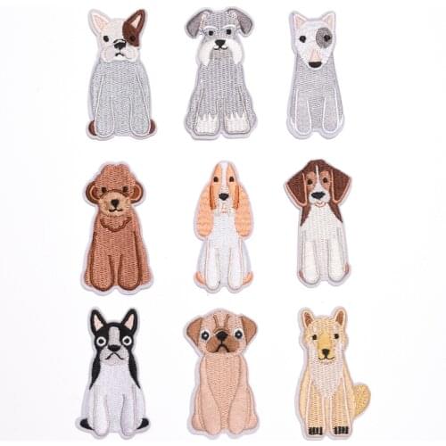 Cute Puppy Embroidery Patches Iron on Cartoon Sitting Dogs Badges DIY Thermo Stickers for Clothes Hole Patch Decorative Applique