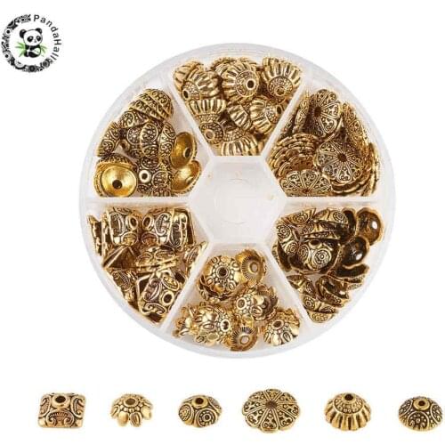 Tibetan Style Alloy Bead Caps End Cap Bead Cover Assorted for Jewelry Making Antique Golden 8x2cm; 120pcs/box