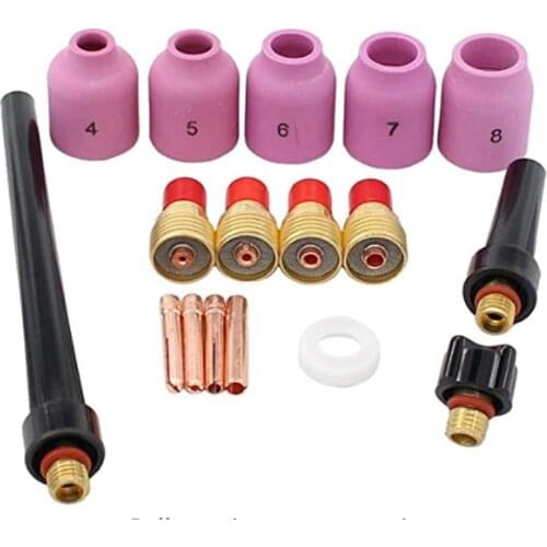 TIG Welding Torch Consumables Cup Gas Lens and Collet Gasket Back Cap Kit for WP 9 20 25 T32 1/16 3/32 1/8 17pcs