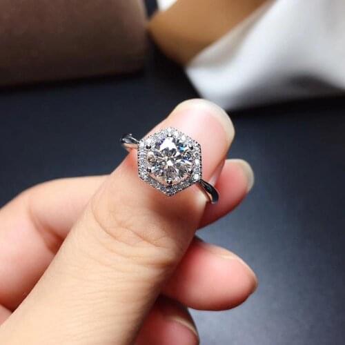 USPS Real Moissanite Rings Color D VVS1 .GRA and CMA Certificate. Hexagon Rings for Women, S925 Sterling Silver Fine Jewelry