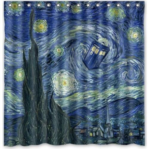 NteTardis of Doctor Who &Vincent Van Gogh Work_Starry Night Waterproof Polyester Shower Curtain/Bath Curtain(Size:180X180CM)