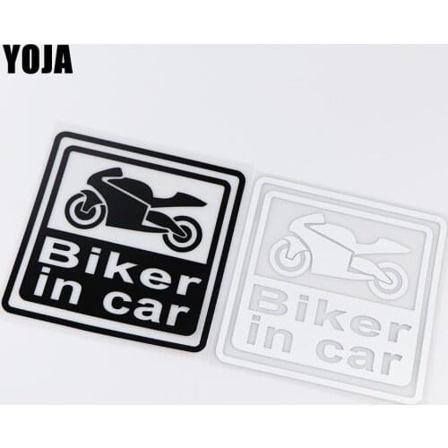YOJA 14.7X15.1CM BIKER IN CAR Warning Funny Rear Windshield Decal Decoration Car Sticker ZT4-0077